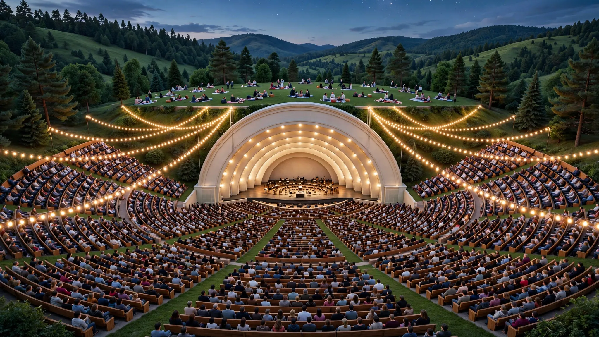 The Starvard Auditorium at dusk