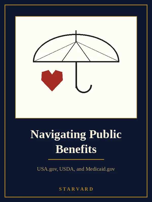 A simple helping hand holding a small house and a heart on a cream panel above the course title, with small gold lines around them.