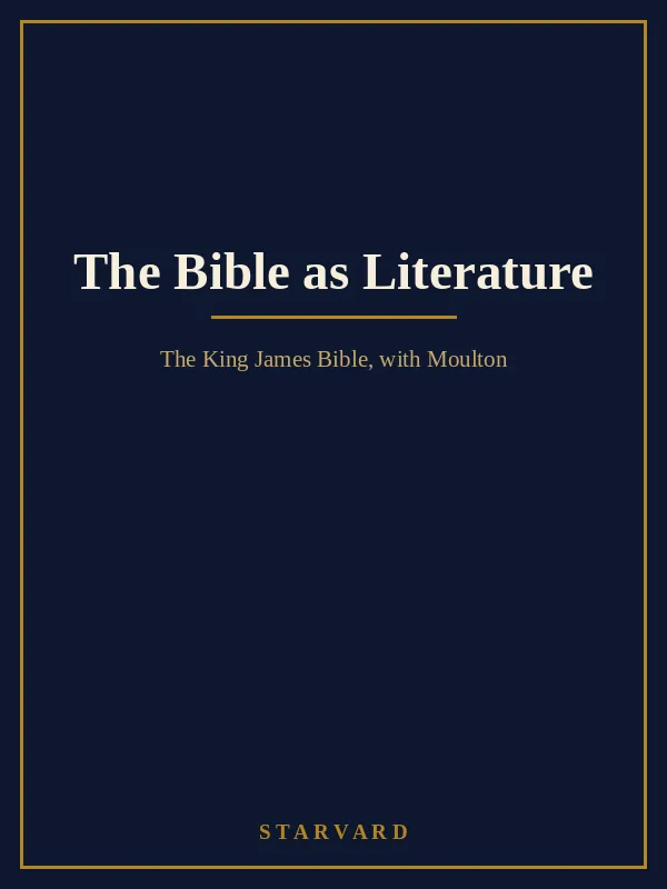 Typographic course cover for The Bible as Literature in Starvard's navy and gold library style.