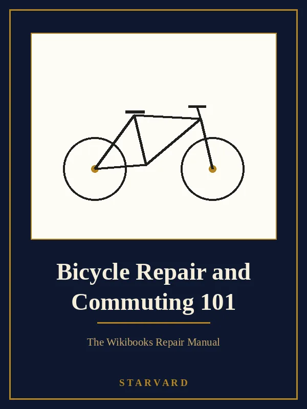 A simple bicycle seen from the side on a cream panel, drawn in navy lines with gold accents on the wheels and frame, in navy and gold library style.