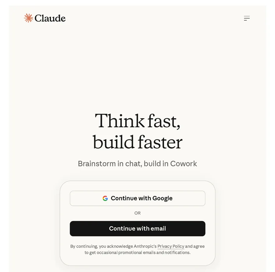 The Claude homepage