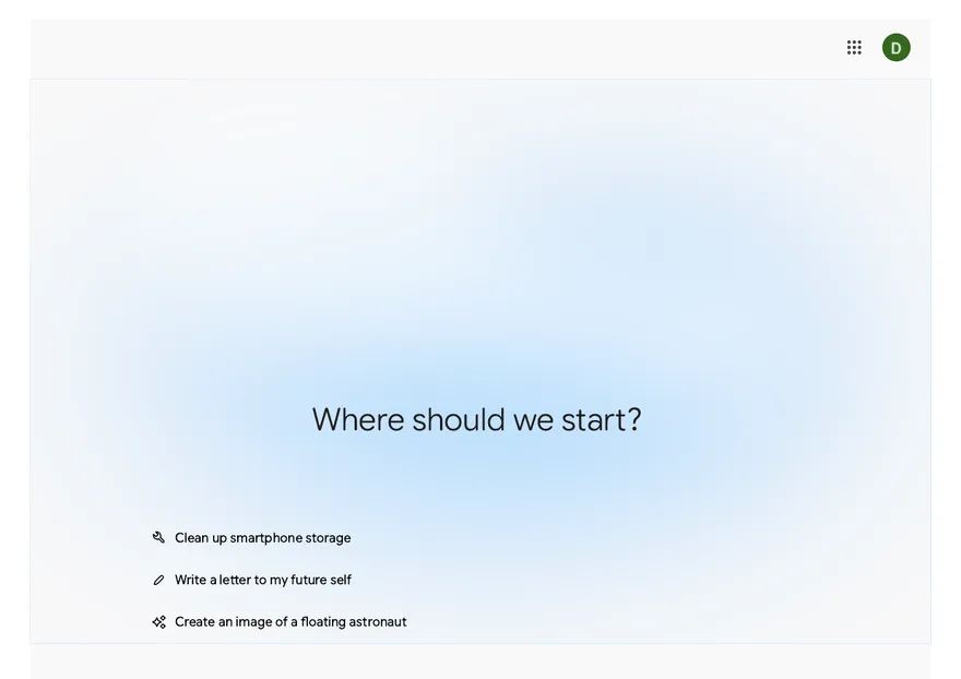 The Google Gemini homepage