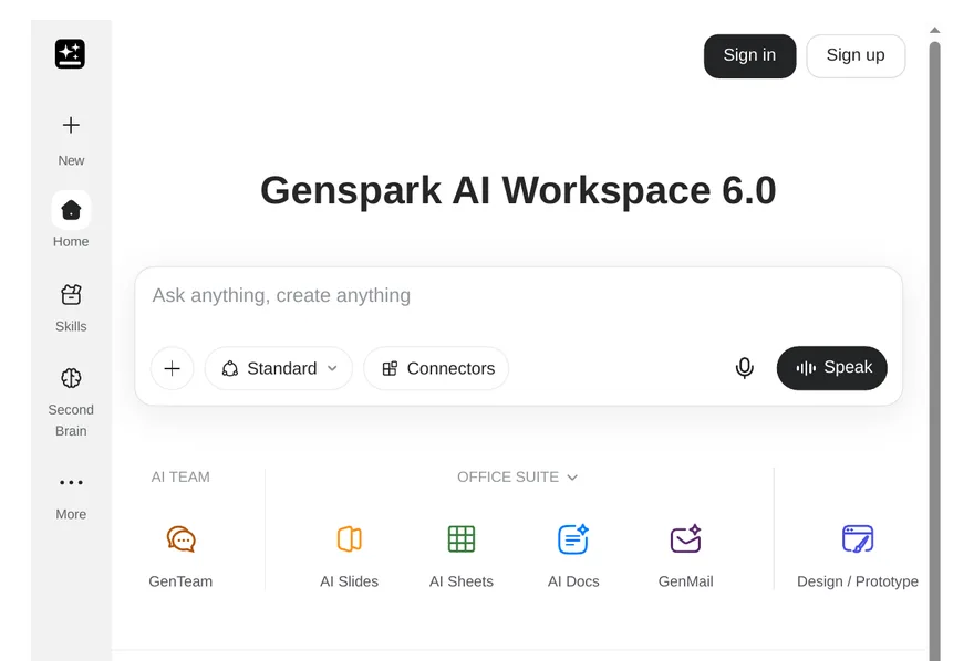 The Genspark homepage