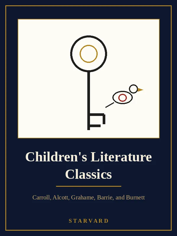 A brass key and a small robin drawn in black and gold lines on a cream panel above the course title, for the garden door in The Secret Garden and the doors these books open for a child.
