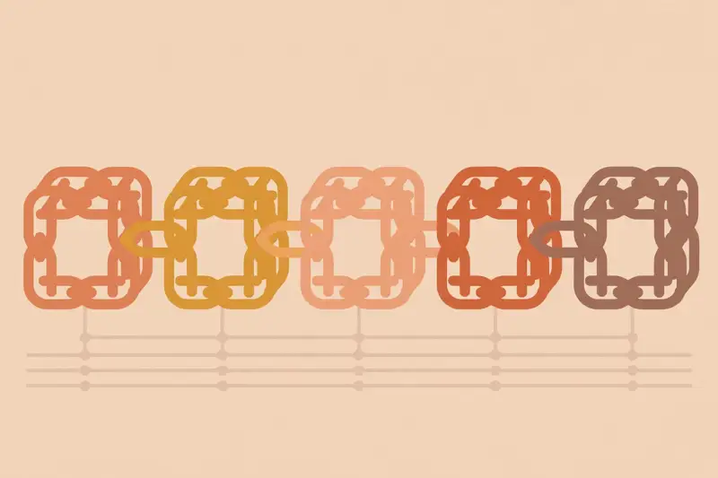 Interlocking chain links forming blocks in a row
