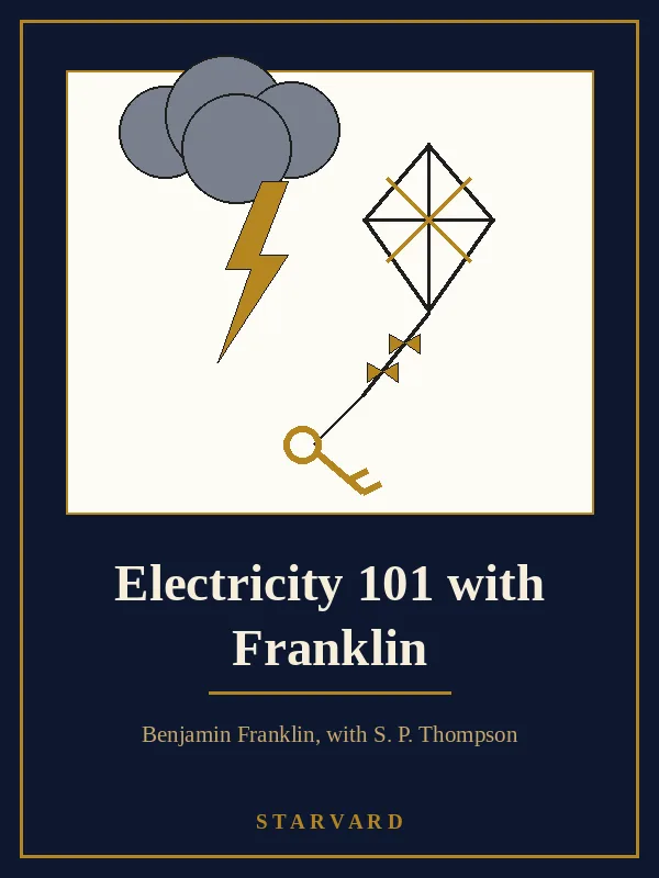 A diamond kite flying in a storm cloud with a small key hanging from its string and a jagged lightning bolt beside it, drawn in black and gold lines on a cream panel above the course title.