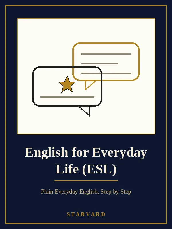 Two overlapping speech bubbles with simple lines and a gold star, bold and simple on a cream panel above the course title.