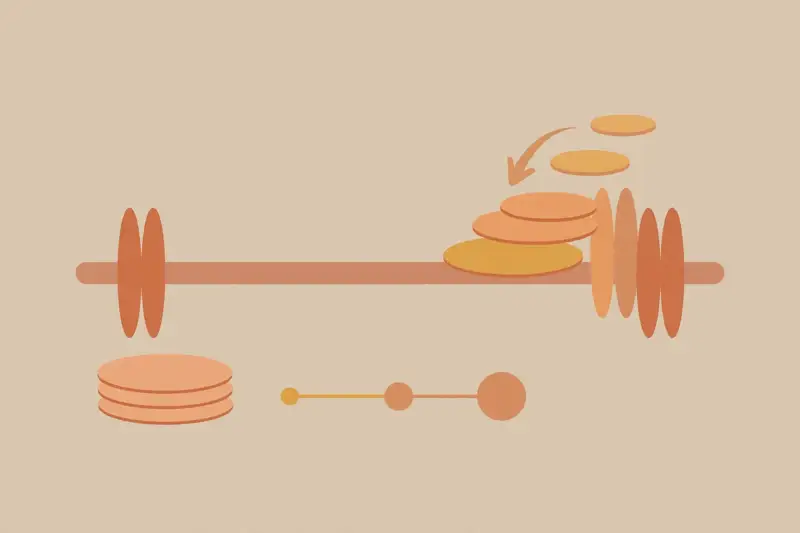 A barbell with small extra plates being added, progressive overload