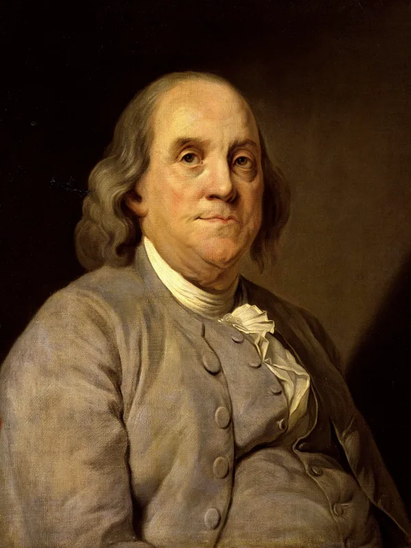 The portrait of Benjamin Franklin by Joseph Duplessis, painted about 1785, filling the whole cover.