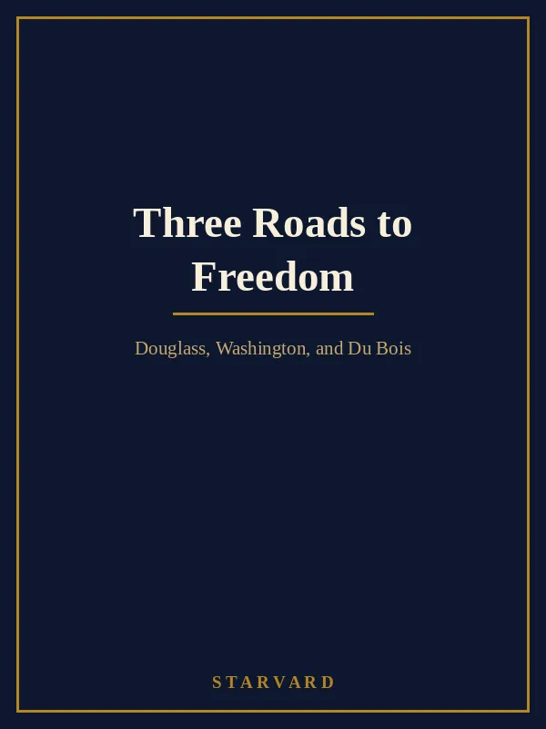 A navy and gold typographic Starvard course cover with the title Three Roads to Freedom.