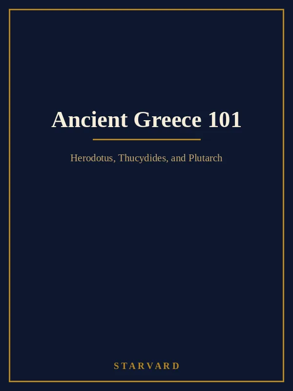 A navy and gold typographic Starvard course cover with the title Ancient Greece 101.