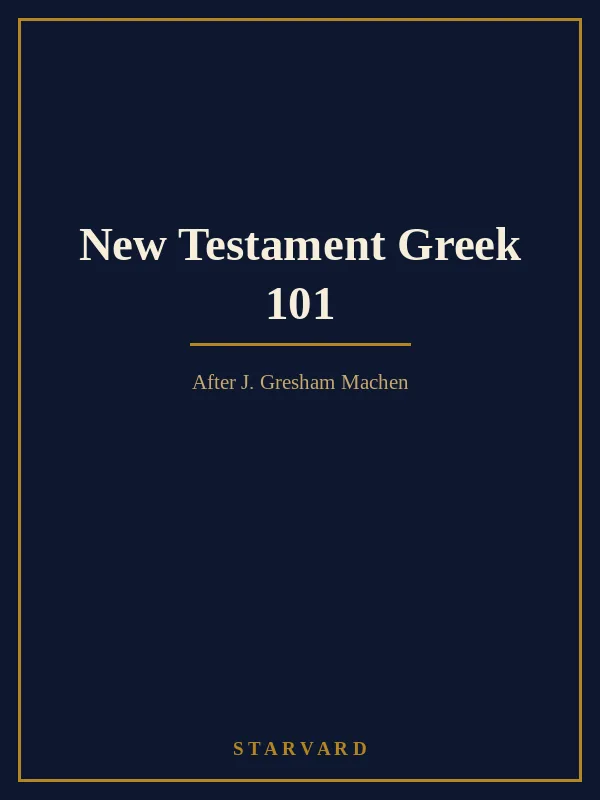Typographic course cover for New Testament Greek 101 in Starvard's navy and gold library style.