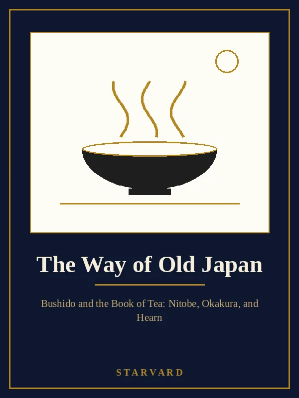 A simple tea bowl with two curls of steam rising from it, drawn in black and gold lines on a cream panel above the course title.