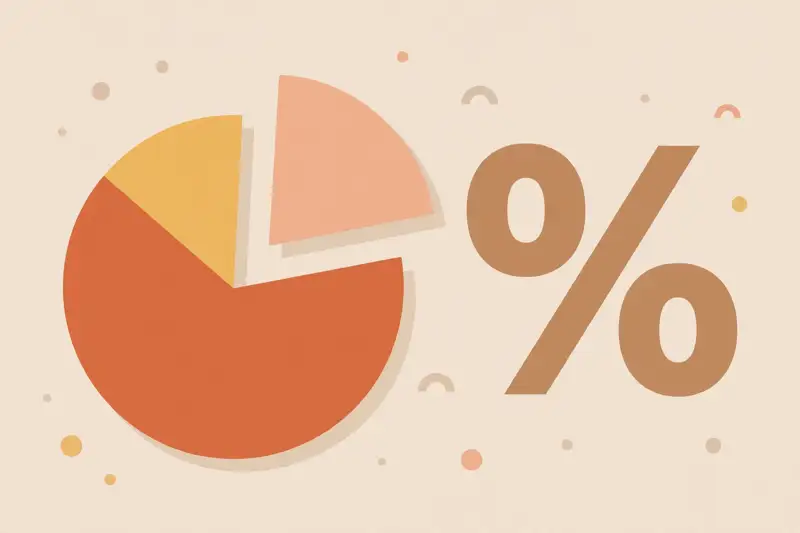 A pie chart with one slice lifted out beside a percent symbol
