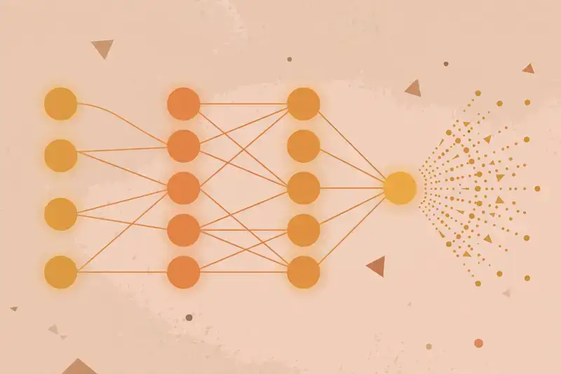 Layers of connected glowing dots forming a neural network