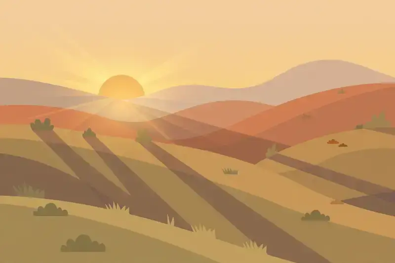 Warm golden hour light glowing across a landscape