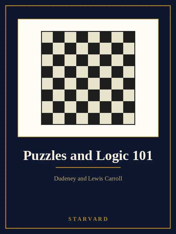 Chess pieces, tangram shapes, and an open puzzle book on a wooden table.