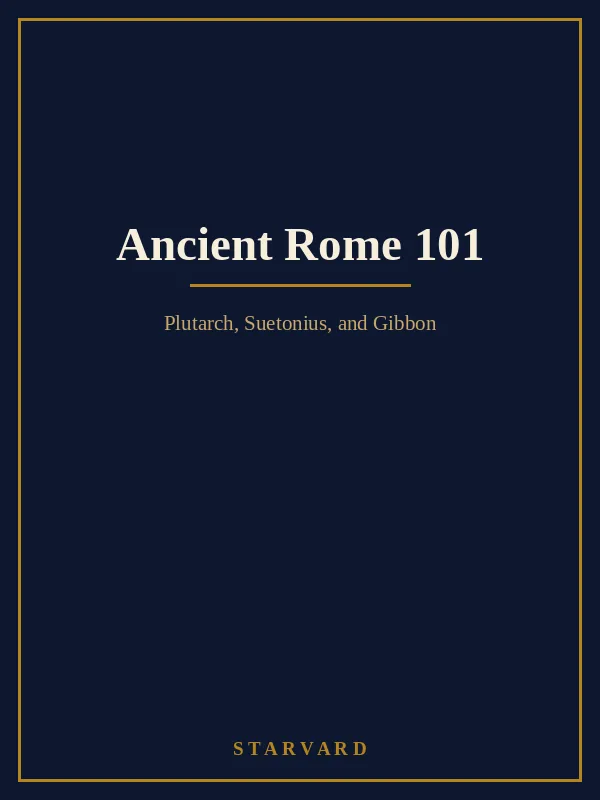 A navy and gold typographic Starvard course cover with the title Ancient Rome 101.