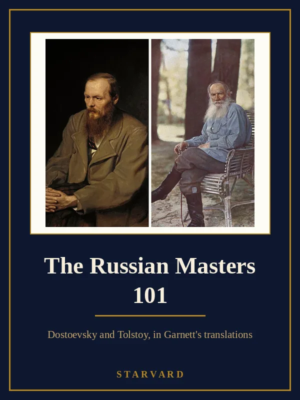 Portraits of Fyodor Dostoevsky, painted by Vasily Perov in 1872, and Leo Tolstoy, photographed in color in 1908, side by side.