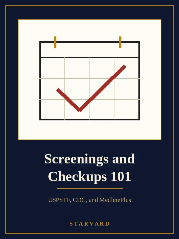 A calendar page with a large checkmark, bold and simple on a cream panel above the course title, with small gold lines around the calendar.