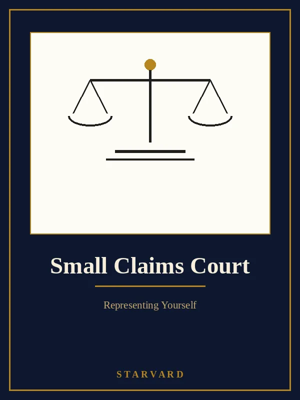 A pair of balanced scales of justice on a cream panel above the course title, in navy and gold library style.