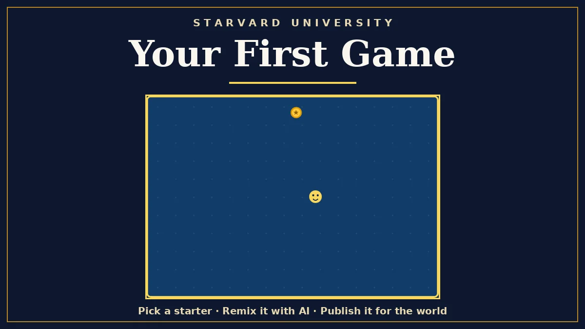 Your First Game course cover: a golden coin and a smiling player inside the Coin Dash arena